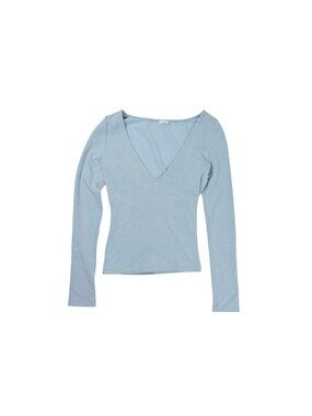 CSB V Neck Long Sleeve Top in Dusty Blue